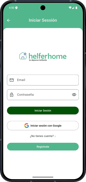 Inicio de sesión Aplicación Móvil para servicios de limpieza