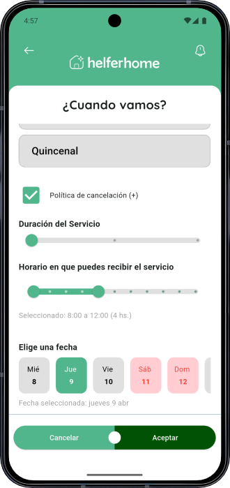 Fecha y Hora Lugares - Aplicación Móvil para servicios de limpieza